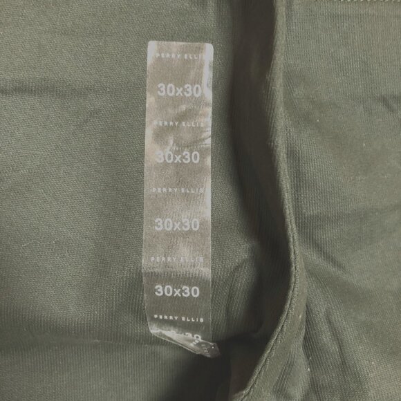 Perry Ellis Mens Stretch Olive Green Chino Pants 30x30 Slim Fit NWT - Picture 2 of 6